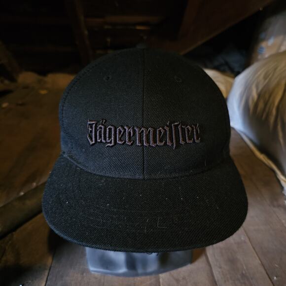 Vintage Jaegermeister Liquor All Black One Size Flexfit Hat - Picture 1 of 5